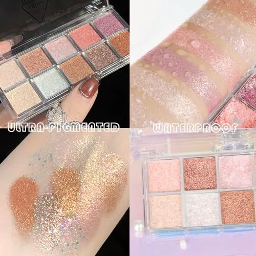 10Colors Pink Gold Purple Warm Glitter Colorful Eyeshadow Palette Makeup,Korean Natural Neutral Rainbow Eyeshadow palettes Highly Pigmented