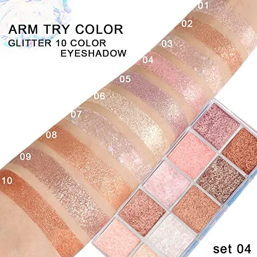 10Colors Pink Gold Purple Warm Glitter Colorful Eyeshadow Palette Makeup,Korean Natural Neutral Rainbow Eyeshadow palettes Highly Pigmented