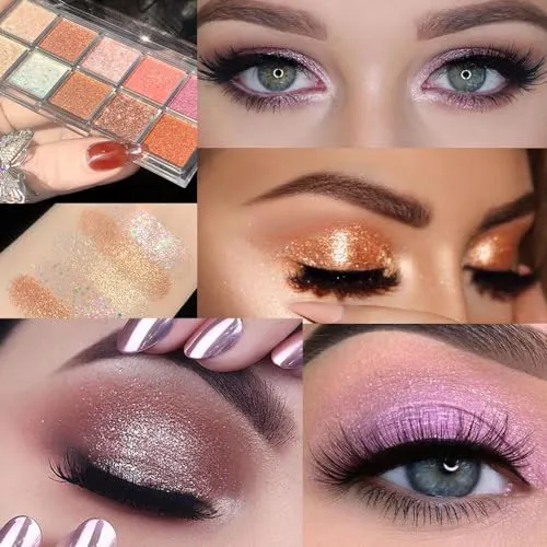 10Colors Pink Gold Purple Warm Glitter Colorful Eyeshadow Palette Makeup,Korean Natural Neutral Rainbow Eyeshadow palettes Highly Pigmented