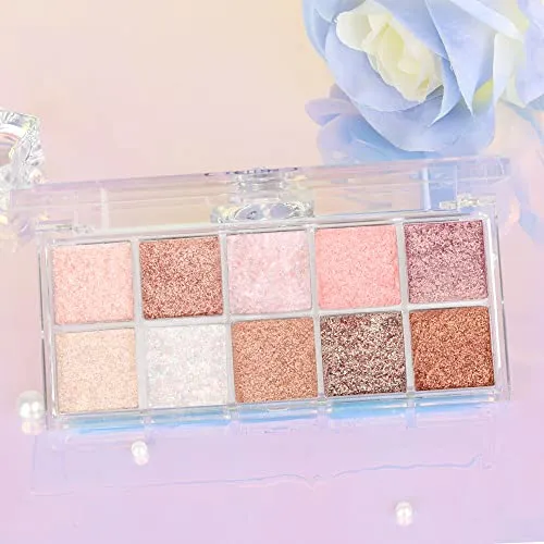 10Colors Pink Gold Purple Warm Glitter Colorful Eyeshadow Palette Makeup,Korean Natural Neutral Rainbow Eyeshadow palettes Highly Pigmented