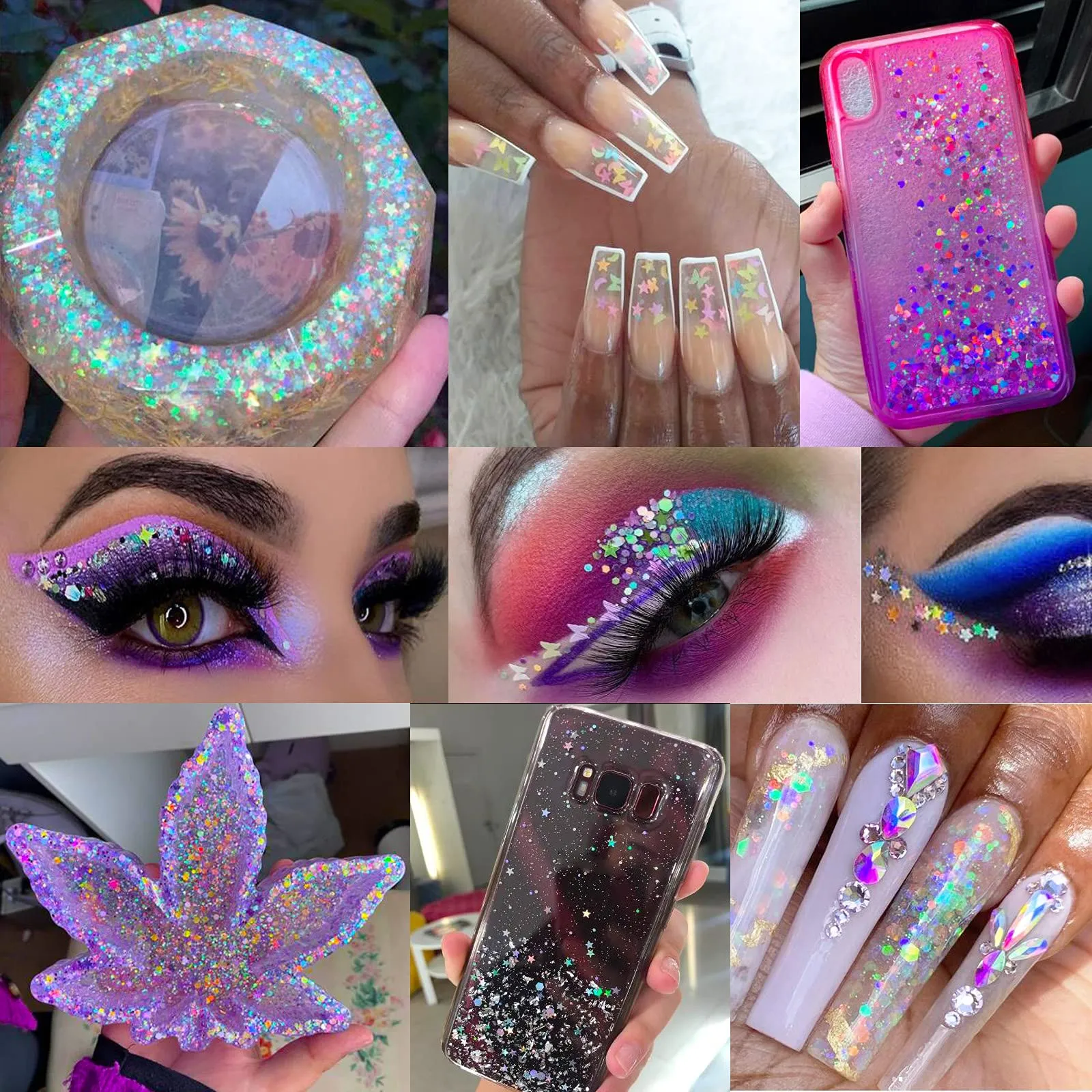 12 Colors Butterfly Star Chunky Glitter Flakes Holographic Heart Hexagon Shapes Crafts Body Glitter Sparkles Nail Sequins Stickers Accessories for Nail Arts, Resin Epoxy, Paints, Makeup