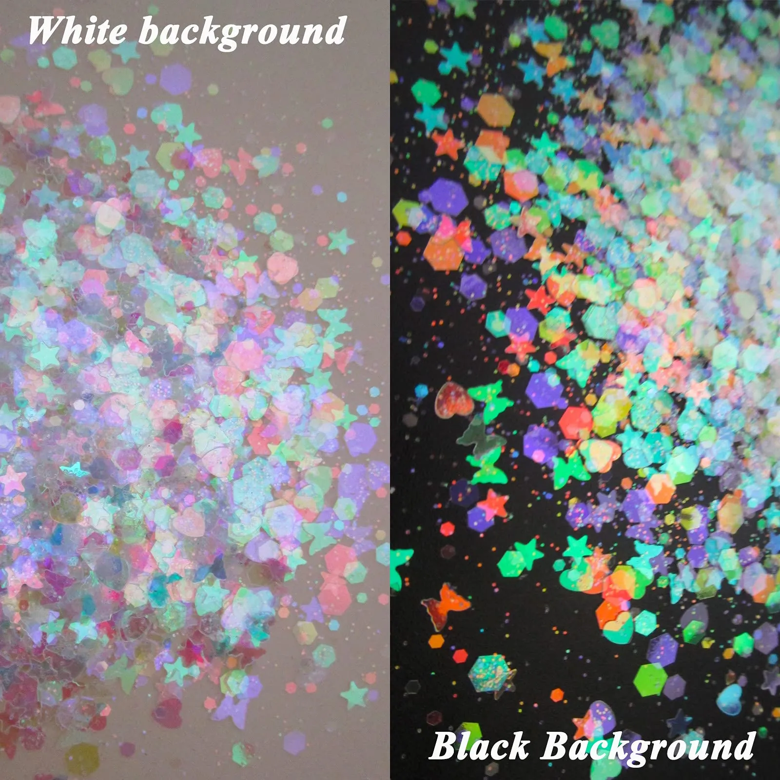12 Colors Butterfly Star Chunky Glitter Flakes Holographic Heart Hexagon Shapes Crafts Body Glitter Sparkles Nail Sequins Stickers Accessories for Nail Arts, Resin Epoxy, Paints, Makeup