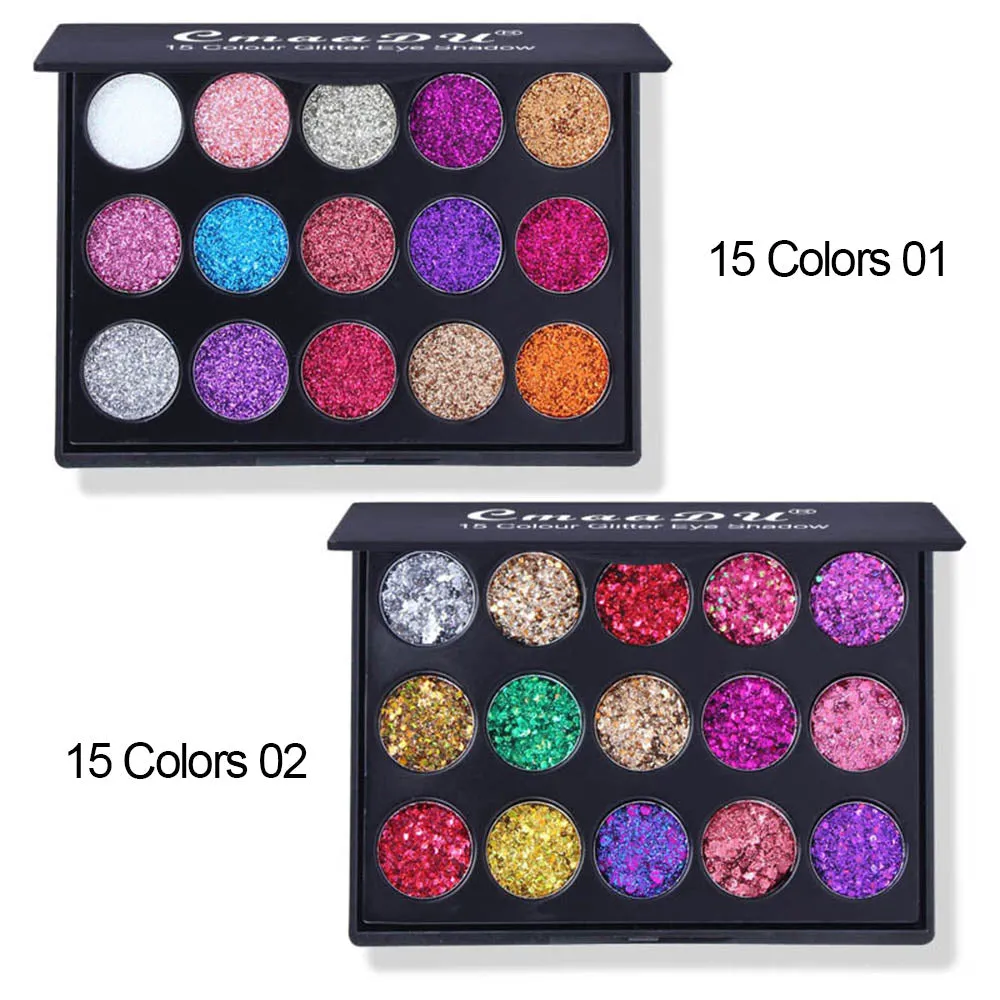 15 Colors Pro Glitter Eyeshadow Palette,Chunky & Fine Pressed Glitter Eye Shadow Powder Makeup Pallet Palettes Mermaid Small Sequins Highly Pigmented Ultra Shimmer Shiny Sparkling for Face Body Set01