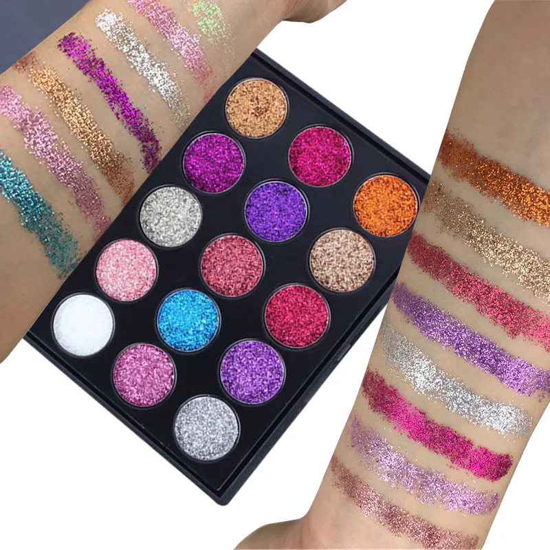 15 Colors Pro Glitter Eyeshadow Palette,Chunky & Fine Pressed Glitter Eye Shadow Powder Makeup Pallet Palettes Mermaid Small Sequins Highly Pigmented Ultra Shimmer Shiny Sparkling for Face Body Set01