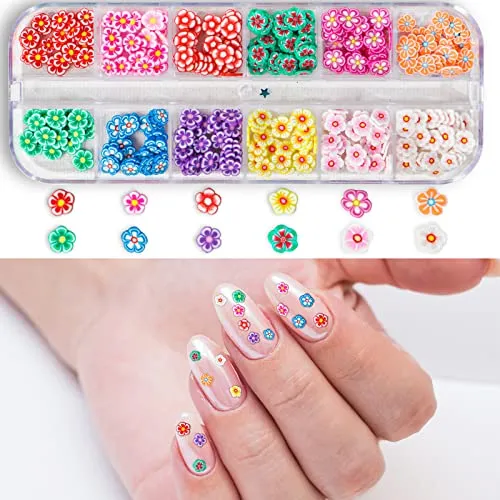 18 PCS Nail Art Stickers, Smallbudi Self-Adhesive Nail Decoration Kit with 12 Sheets Nail Art Decals & 5 Boxes Nail Art Glitter Flakes for Women and Girls Nail Design Stickers