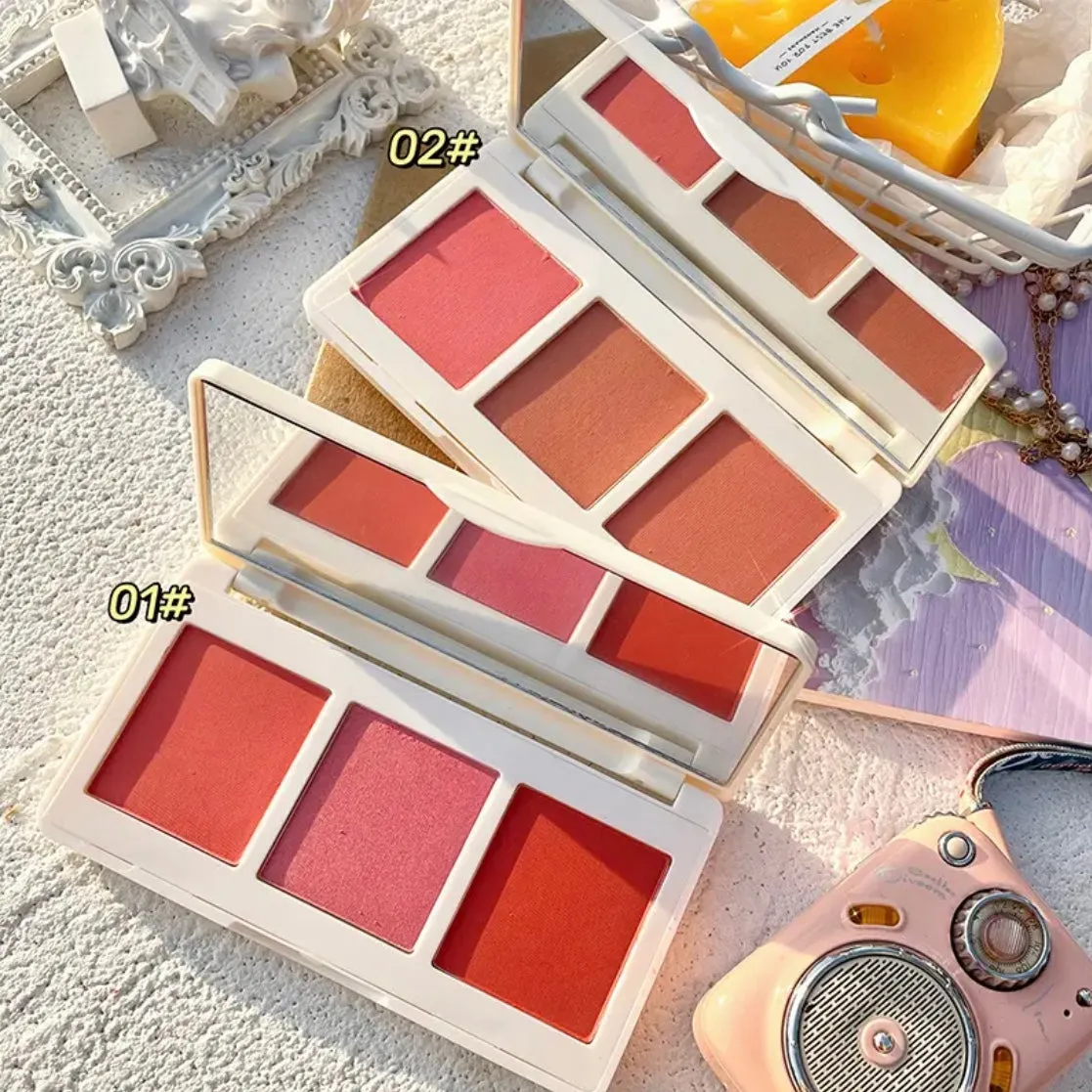 3 Colors Kawaii Gorgeous Blush Palette Waterproof & Long-lasting Rouge Kit