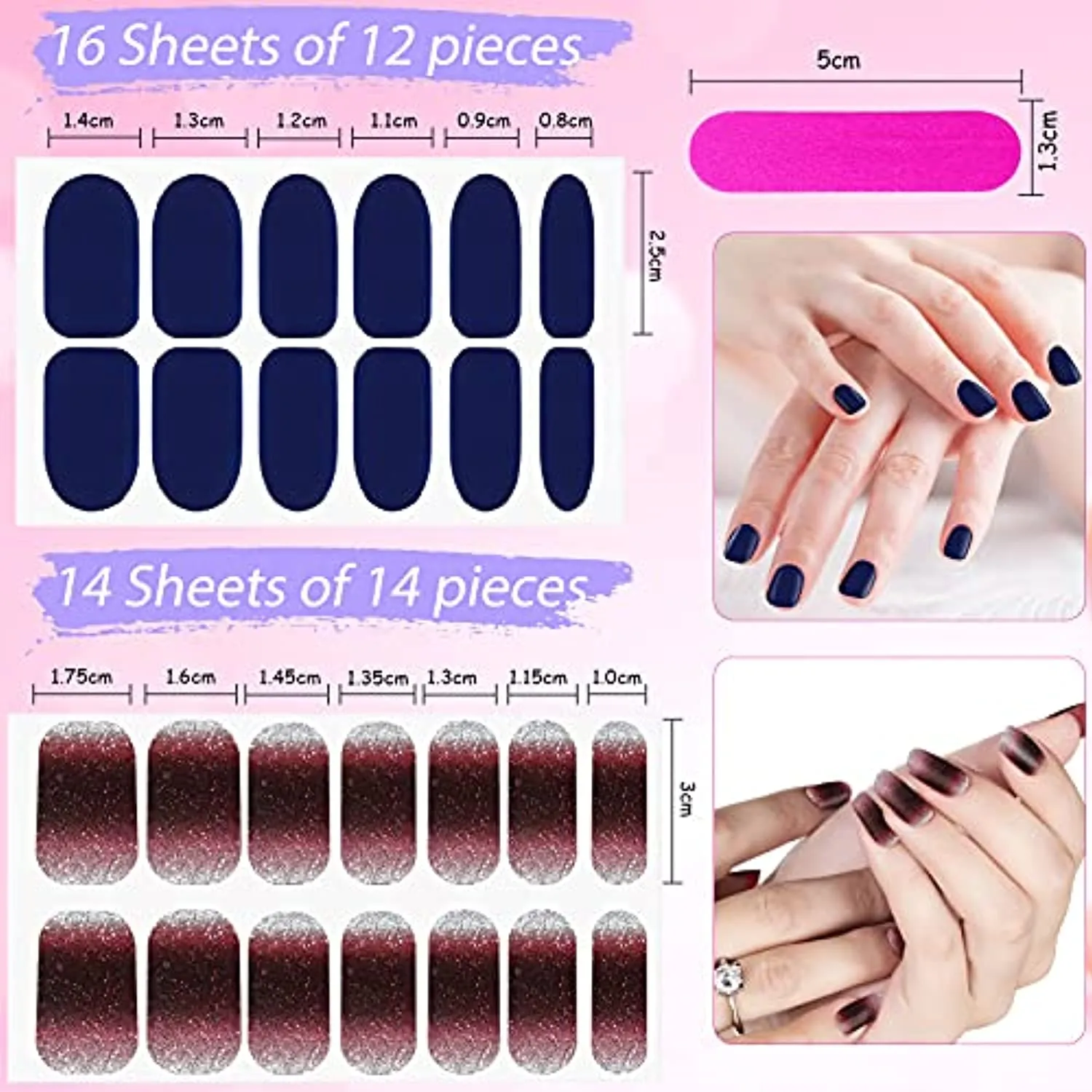 388 Pieces 30 Sheets Glitter Full Wraps Nail Polish Stickers Self-Adhesive Nail Art Decals Nail Polish Strips with Nail Files for Women Girls DIY Nail Art Decoration (Classical Style)