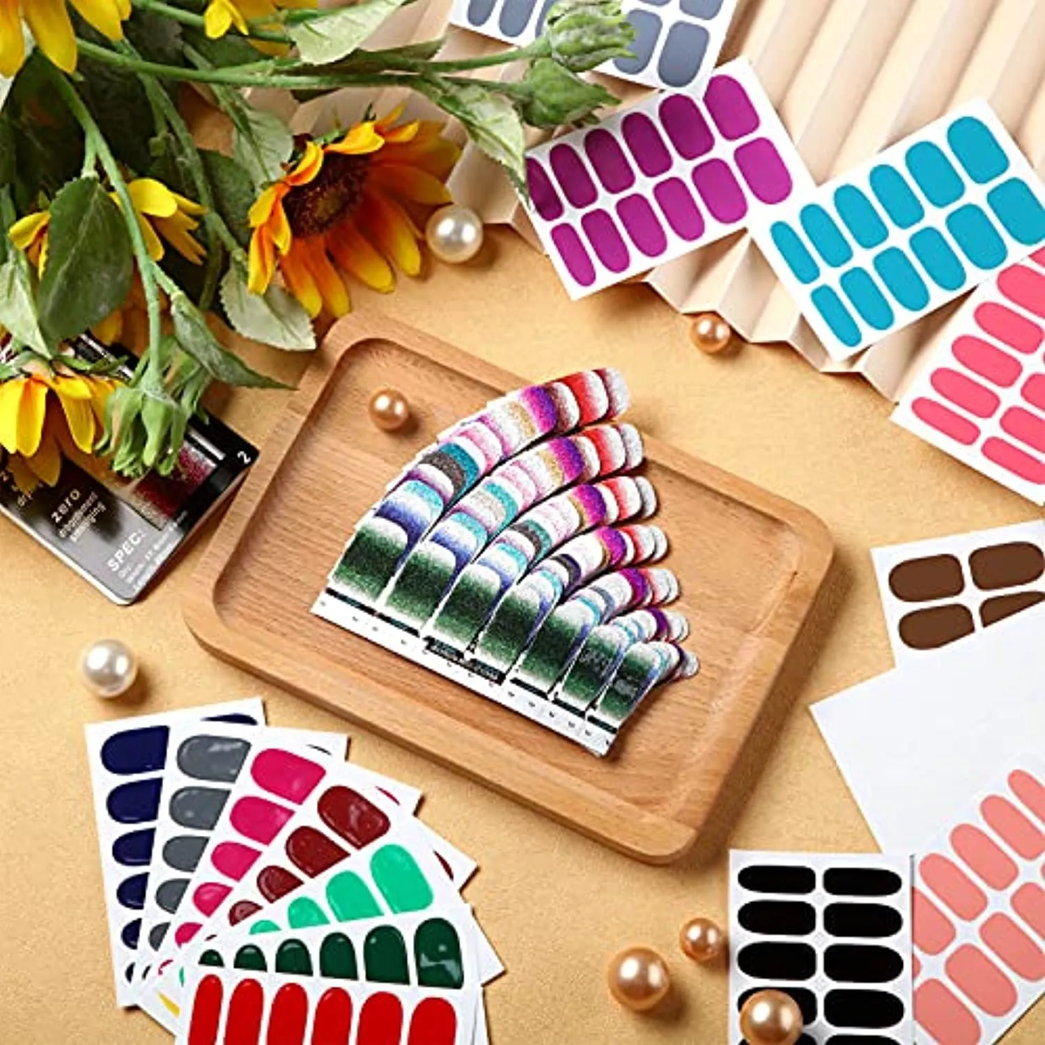 388 Pieces 30 Sheets Glitter Full Wraps Nail Polish Stickers Self-Adhesive Nail Art Decals Nail Polish Strips with Nail Files for Women Girls DIY Nail Art Decoration (Classical Style)