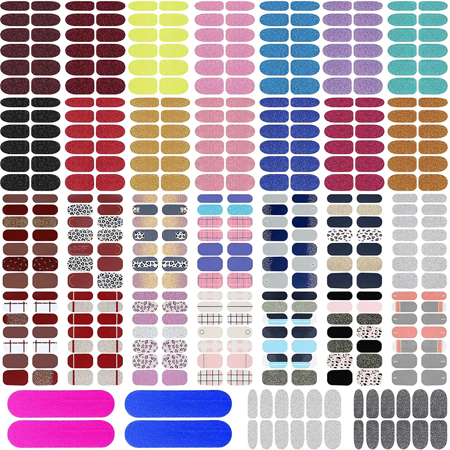 388 Pieces 30 Sheets Glitter Full Wraps Nail Polish Stickers Self-Adhesive Nail Art Decals Nail Polish Strips with Nail Files for Women Girls DIY Nail Art Decoration (Classical Style)
