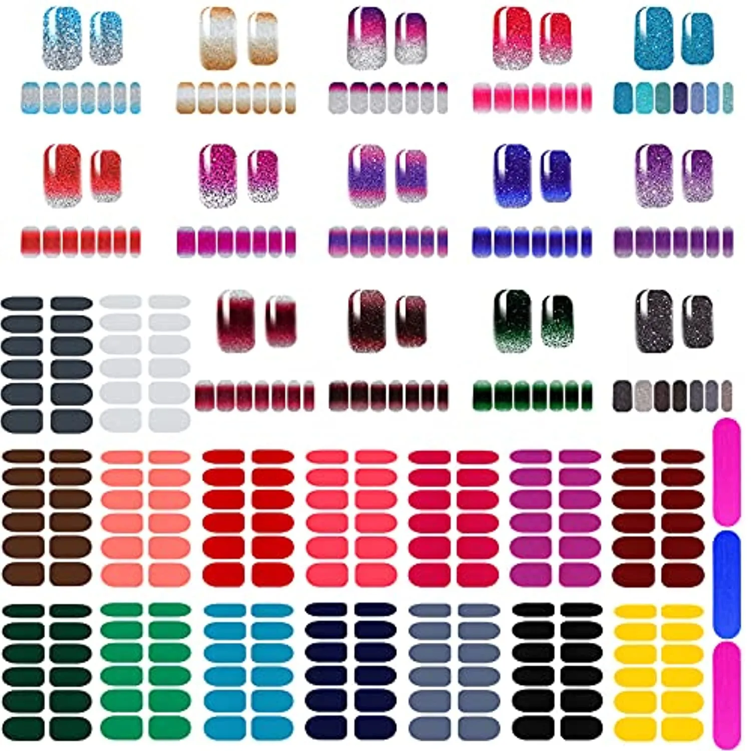 388 Pieces 30 Sheets Glitter Full Wraps Nail Polish Stickers Self-Adhesive Nail Art Decals Nail Polish Strips with Nail Files for Women Girls DIY Nail Art Decoration (Classical Style)