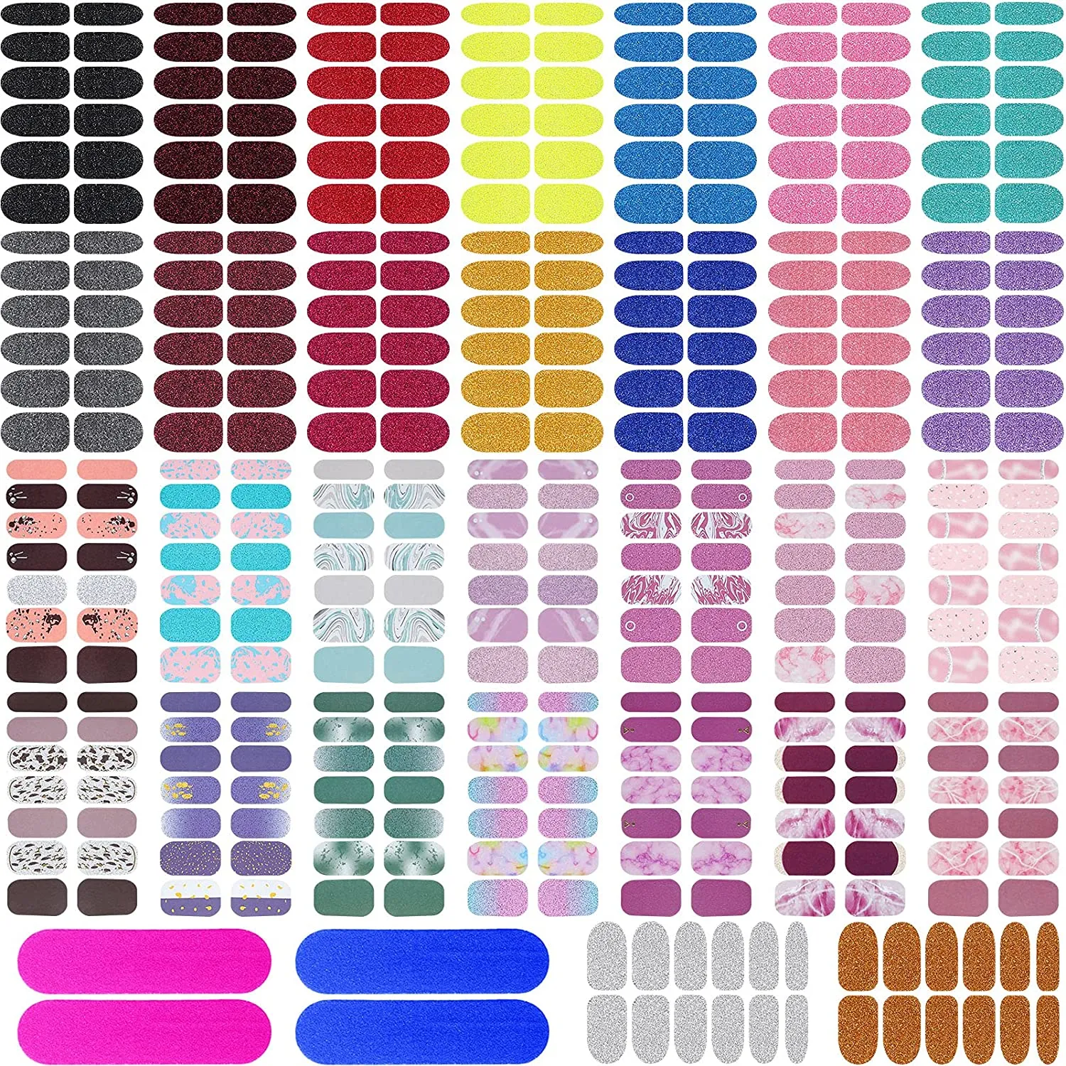 388 Pieces 30 Sheets Glitter Full Wraps Nail Polish Stickers Self-Adhesive Nail Art Decals Nail Polish Strips with Nail Files for Women Girls DIY Nail Art Decoration (Classical Style)