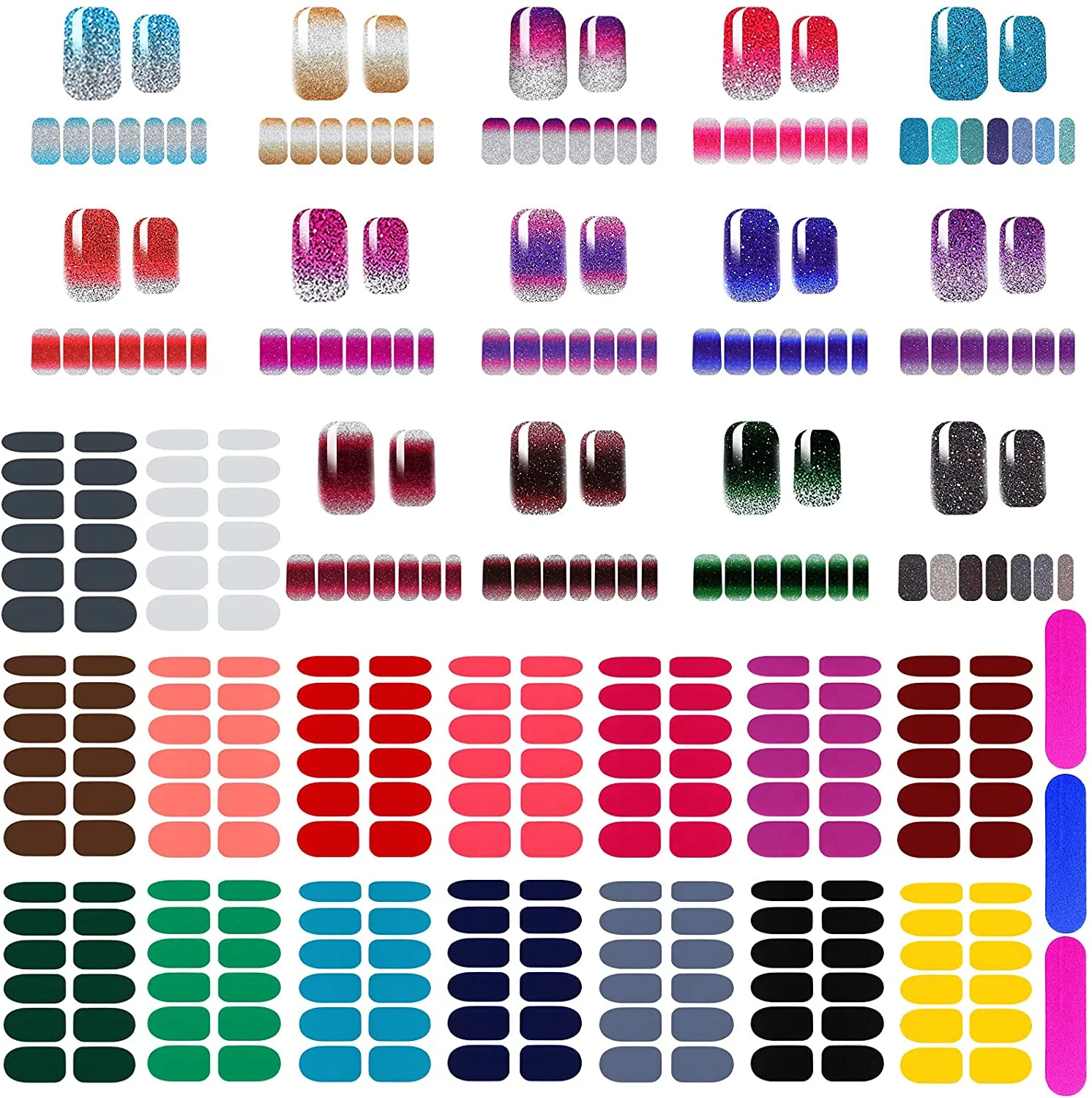 388 Pieces 30 Sheets Glitter Full Wraps Nail Polish Stickers Self-Adhesive Nail Art Decals Nail Polish Strips with Nail Files for Women Girls DIY Nail Art Decoration (Classical Style)