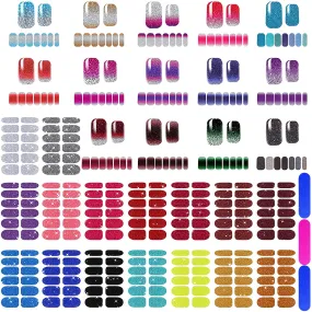 388 Pieces 30 Sheets Glitter Full Wraps Nail Polish Stickers Self-Adhesive Nail Art Decals Nail Polish Strips with Nail Files for Women Girls DIY Nail Art Decoration (Classical Style)