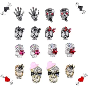5D Embossed Metal Halloween Nail Charms with Rhinestone Design Skull Nail Charms 20Pcs Gold Silver Black Alloy Skeleton Charms Gems Luxury Sparkly Skull Nail Jewelry for Acrylic Nails Women Manicure