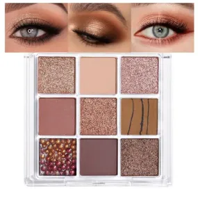 9Colors Pink Rose Gold Brown Warm Colorful Eyeshadow Palette Makeup,Korean Natural Neutral Eyeshadow palettes Highly Pigmented Naturing-Look