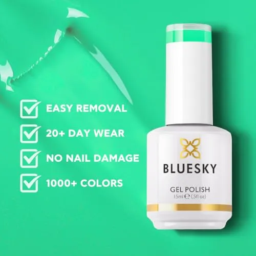 BLUESKY Gel Polish for Nails Color Neon Green,Salon Single Bottle Gel Soak Off Manicure at Home,Long Lasting &Chip Resistant, Vegan, 15ml A084P/AQUA MARINE