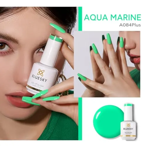 BLUESKY Gel Polish for Nails Color Neon Green,Salon Single Bottle Gel Soak Off Manicure at Home,Long Lasting &Chip Resistant, Vegan, 15ml A084P/AQUA MARINE