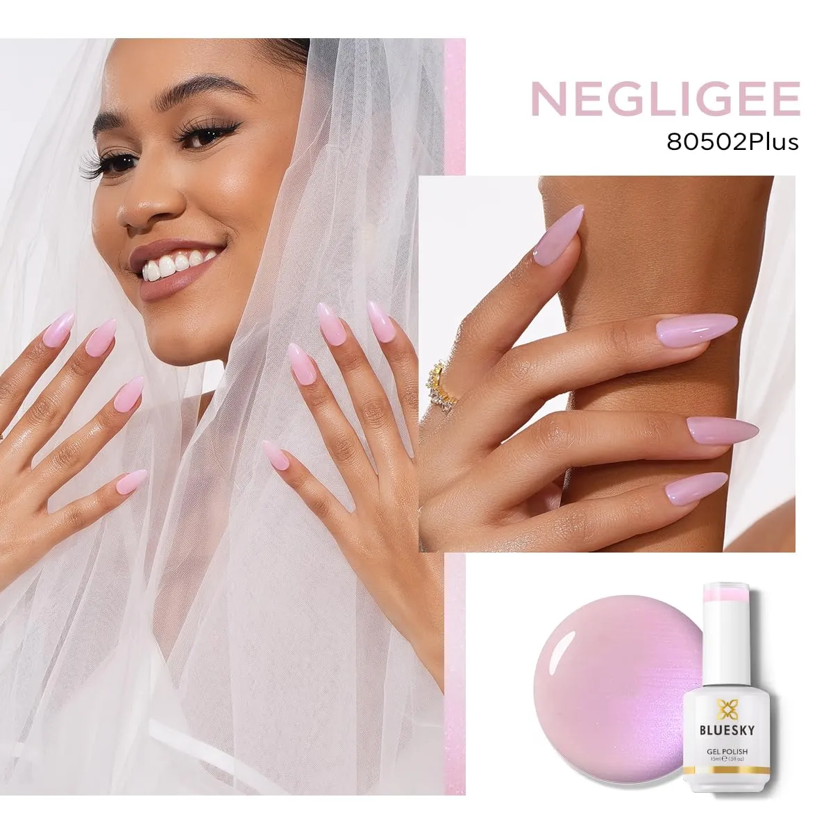 BLUESKY Gel Polish for Nails Color Pink Fragrant, Salon Manicure Single Bottle, Long Lasting&Chip Resistant,15ml,80502P/NEGLIGEE