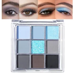 CAKAILA 9 Colors Blue Grey Highly Pigmented Colorful Eyeshadow Palette,Matte Shimmer Navy Blue Sky Blue Grey Eye Shadow Makeup Palettes,Long