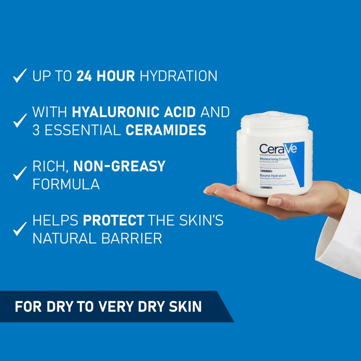 CeraVe Moisturising Cream Pot with Hyaluronic Acid & Ceramides for Dry to Very Dry Skin 454g