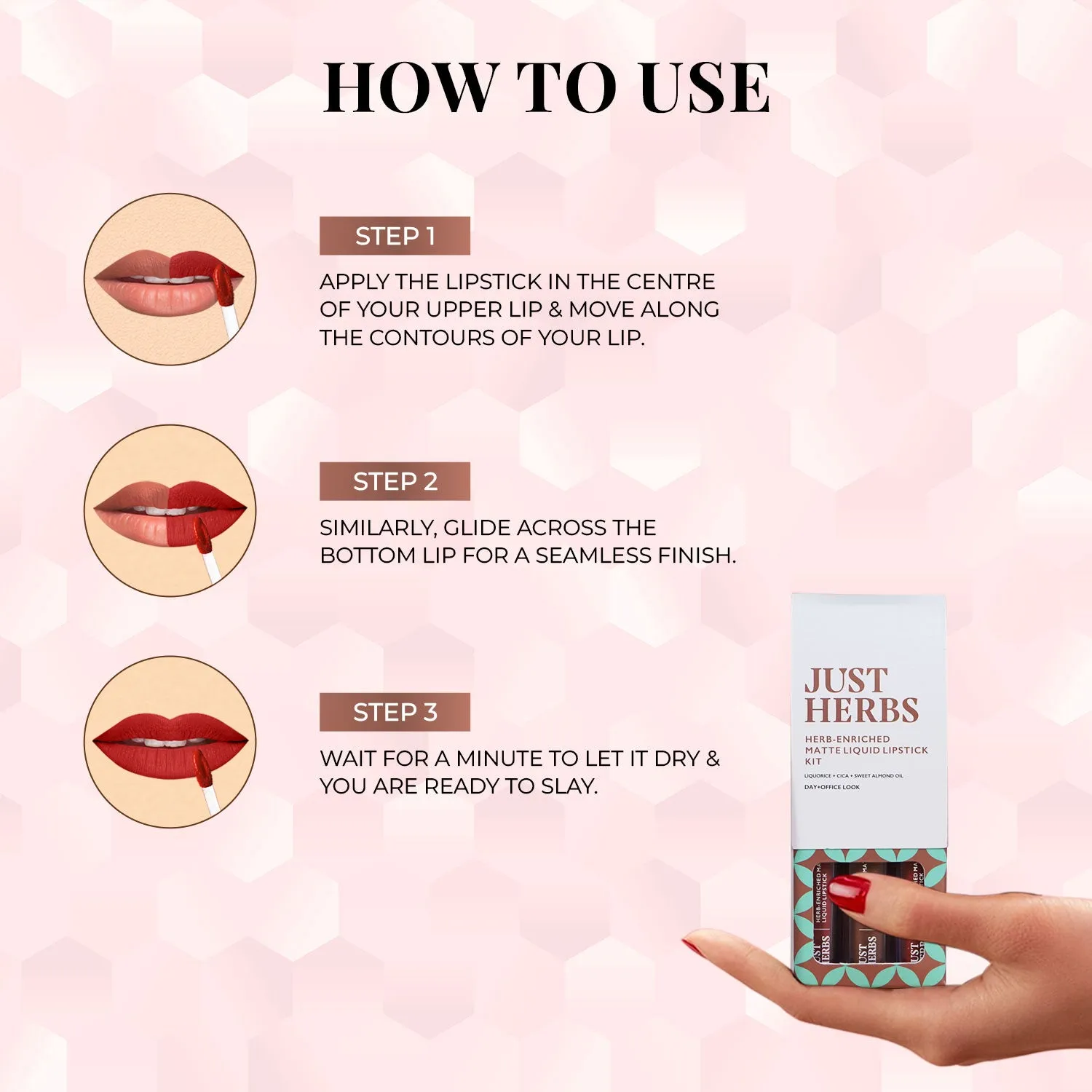 Full-Size Herb Enriched Matte Liquid Lipstick Kit - Set of 3 (Day & Office Look) - GWP