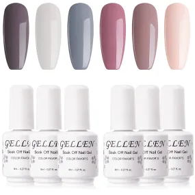 Gellen Gel Nail Polish Kit- Nude Grays 6 Colors, Popular Nail Art Design Classic Pastels Natural Shades Gel Polish Home Gel Manicure Set