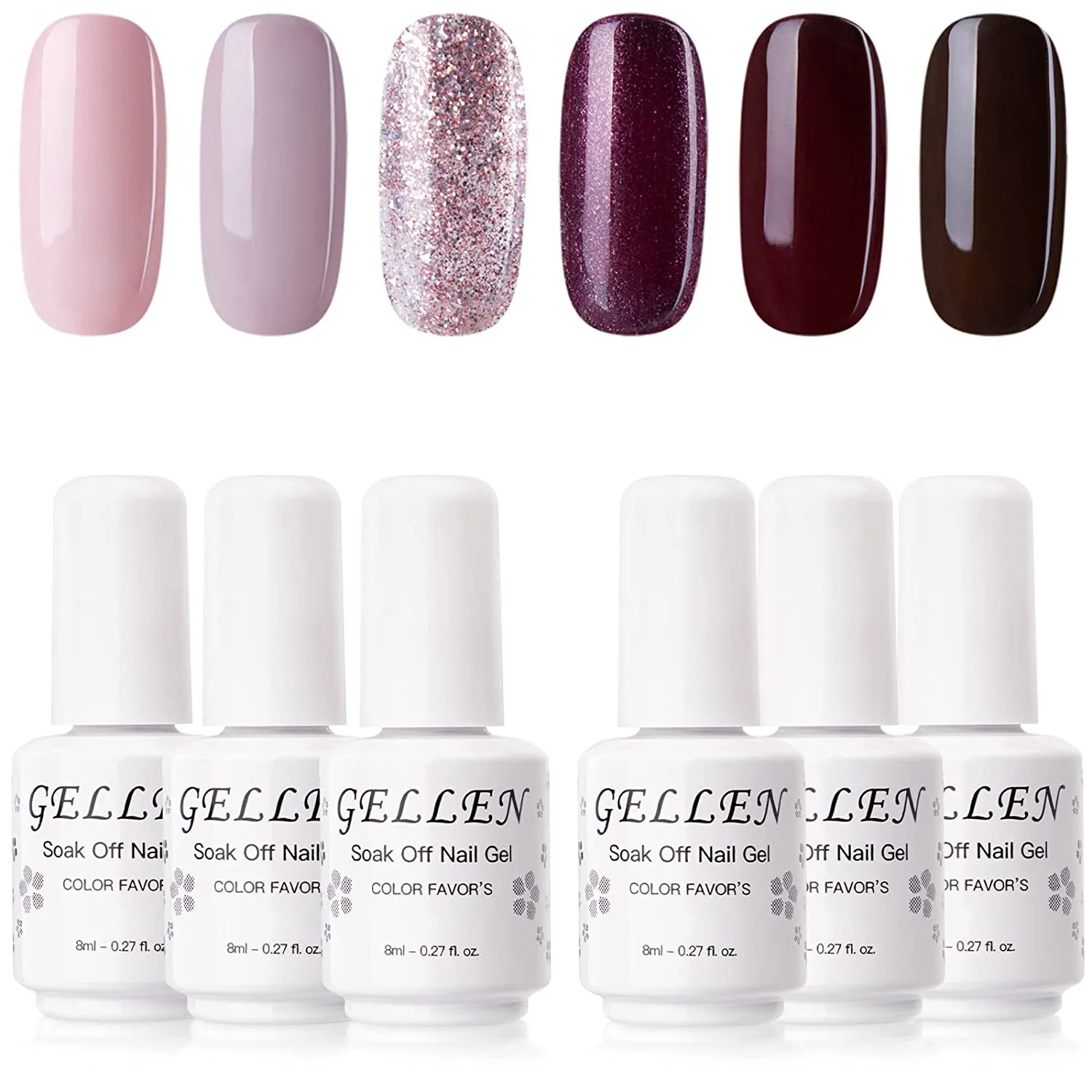 Gellen Gel Nail Polish Kit- Nude Grays 6 Colors, Popular Nail Art Design Classic Pastels Natural Shades Gel Polish Home Gel Manicure Set