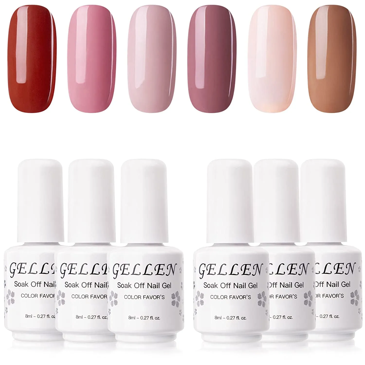 Gellen Gel Nail Polish Kit- Nude Grays 6 Colors, Popular Nail Art Design Classic Pastels Natural Shades Gel Polish Home Gel Manicure Set