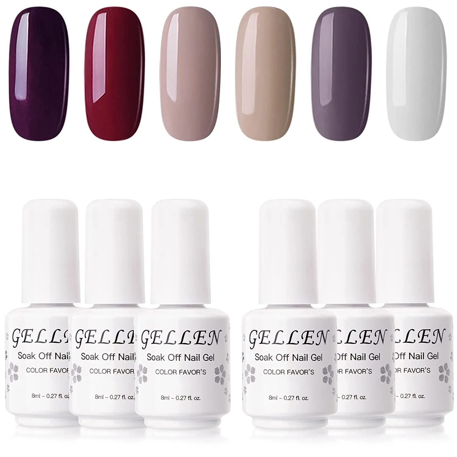 Gellen Gel Nail Polish Kit- Nude Grays 6 Colors, Popular Nail Art Design Classic Pastels Natural Shades Gel Polish Home Gel Manicure Set