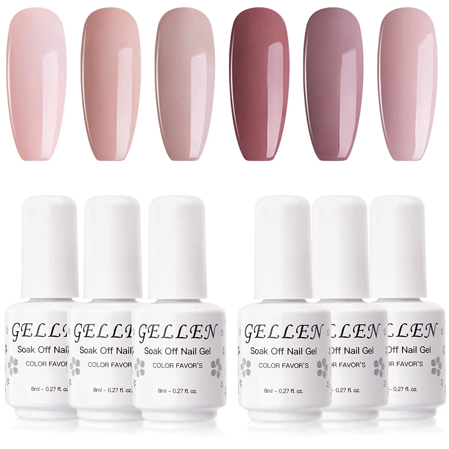Gellen Gel Nail Polish Kit- Nude Grays 6 Colors, Popular Nail Art Design Classic Pastels Natural Shades Gel Polish Home Gel Manicure Set