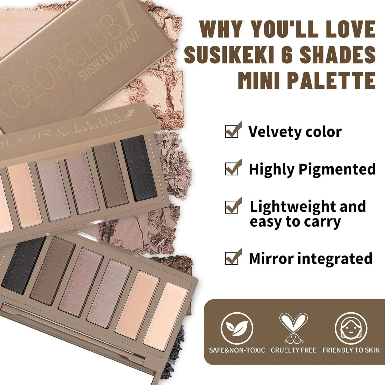 Mini Naked Eyeshadow Palette - 6 Pigmented Neutral Shades for Smoky Eyes, Travel-Friendly & Waterproof