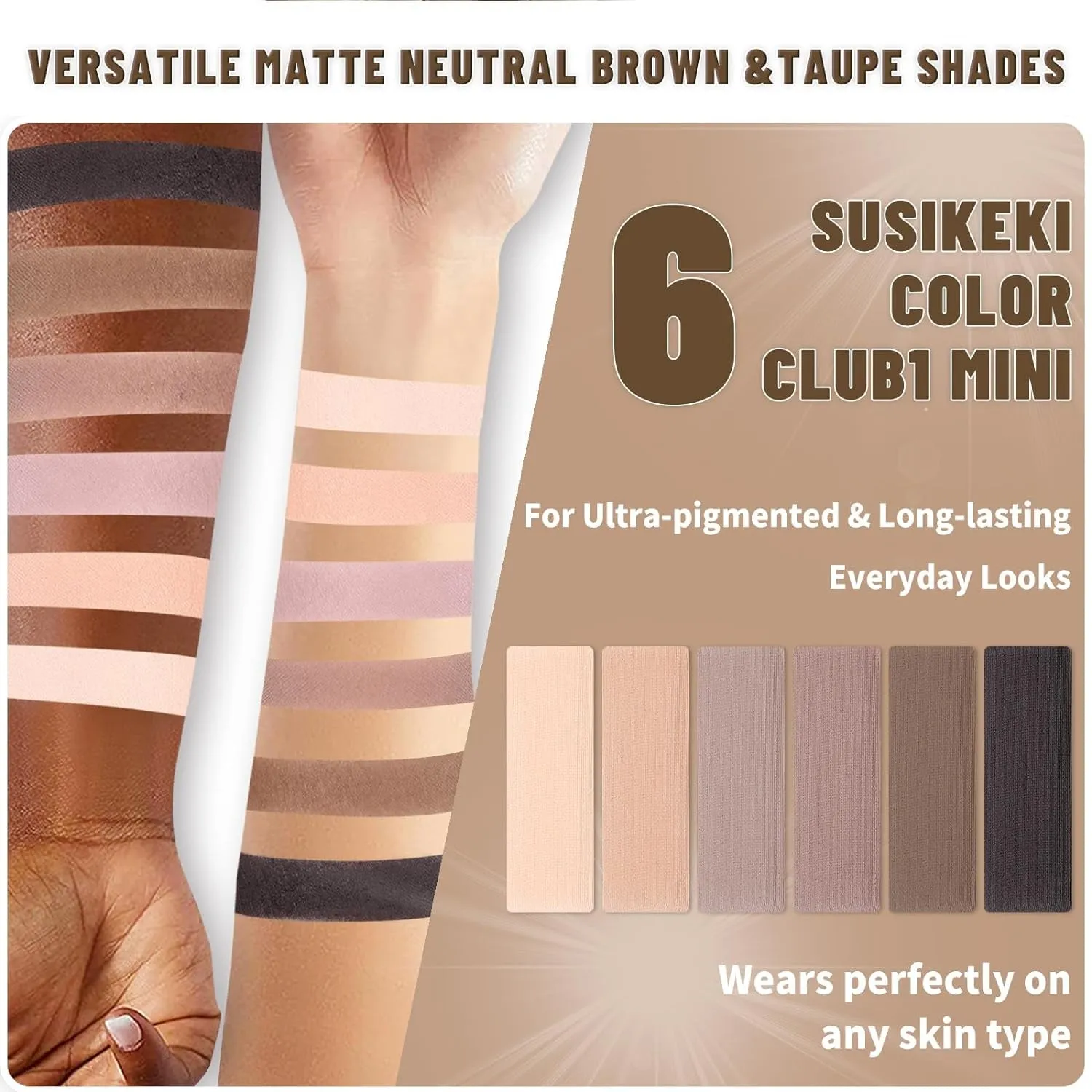 Mini Naked Eyeshadow Palette - 6 Pigmented Neutral Shades for Smoky Eyes, Travel-Friendly & Waterproof