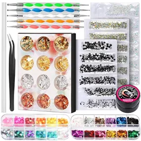 Nail Rhinestones and Glue, Teenitor Nail Rhinestone Kit with Nail Art Diamonds with Glue Nail Foil Flakes Nail Sequins for Crystals Nails