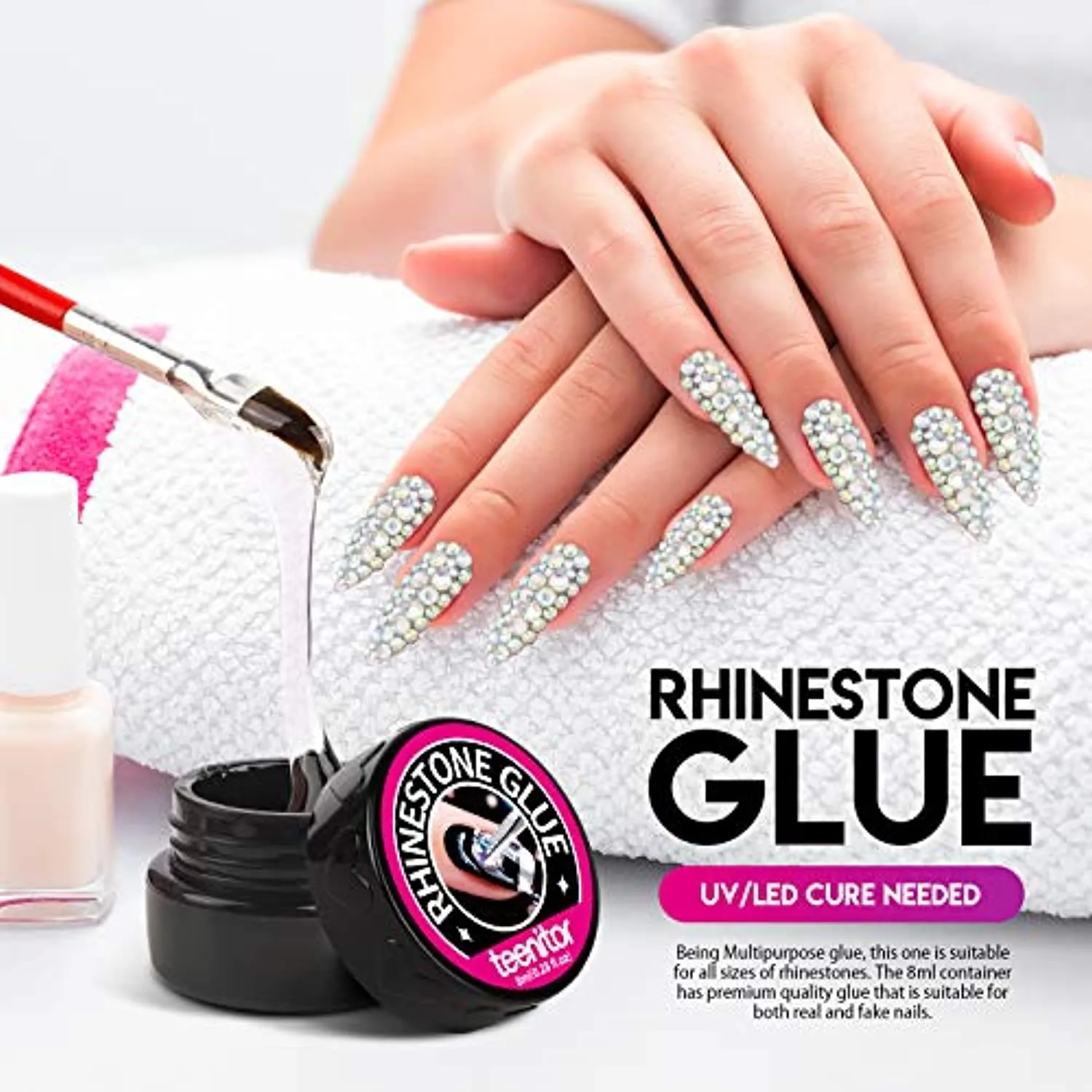 Nail Rhinestones and Glue, Teenitor Nail Rhinestone Kit with Nail Art Diamonds with Glue Nail Foil Flakes Nail Sequins for Crystals Nails