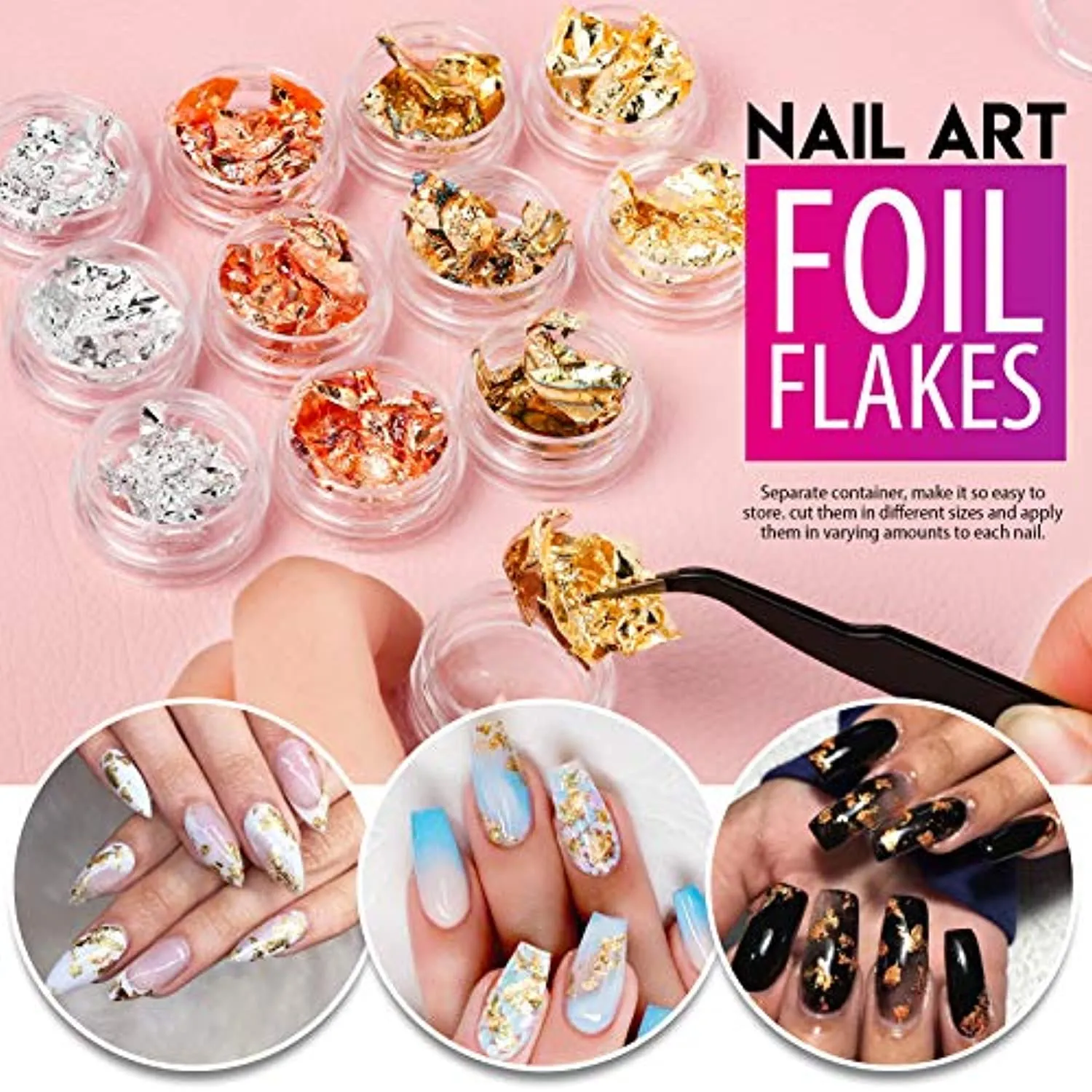 Nail Rhinestones and Glue, Teenitor Nail Rhinestone Kit with Nail Art Diamonds with Glue Nail Foil Flakes Nail Sequins for Crystals Nails