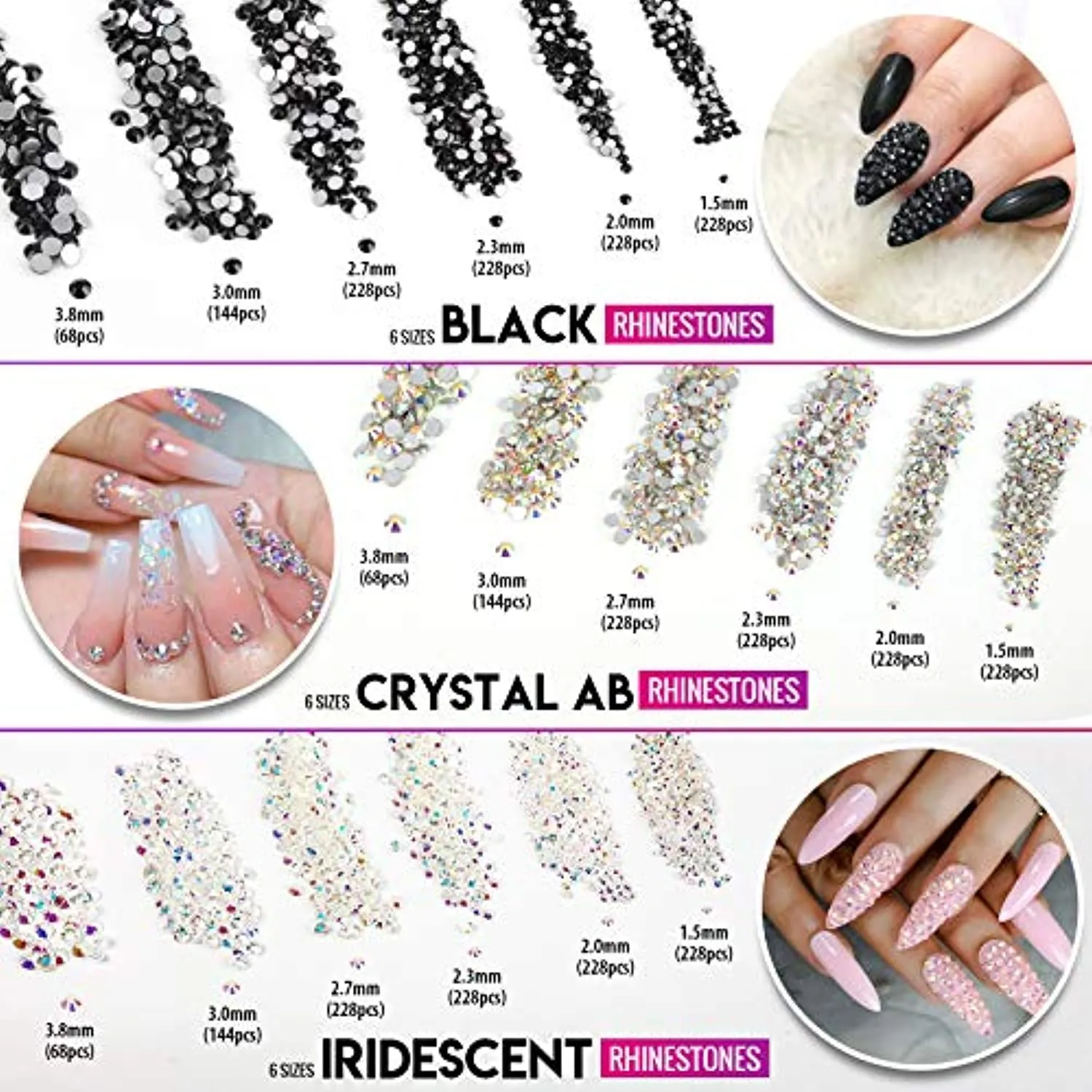 Nail Rhinestones and Glue, Teenitor Nail Rhinestone Kit with Nail Art Diamonds with Glue Nail Foil Flakes Nail Sequins for Crystals Nails
