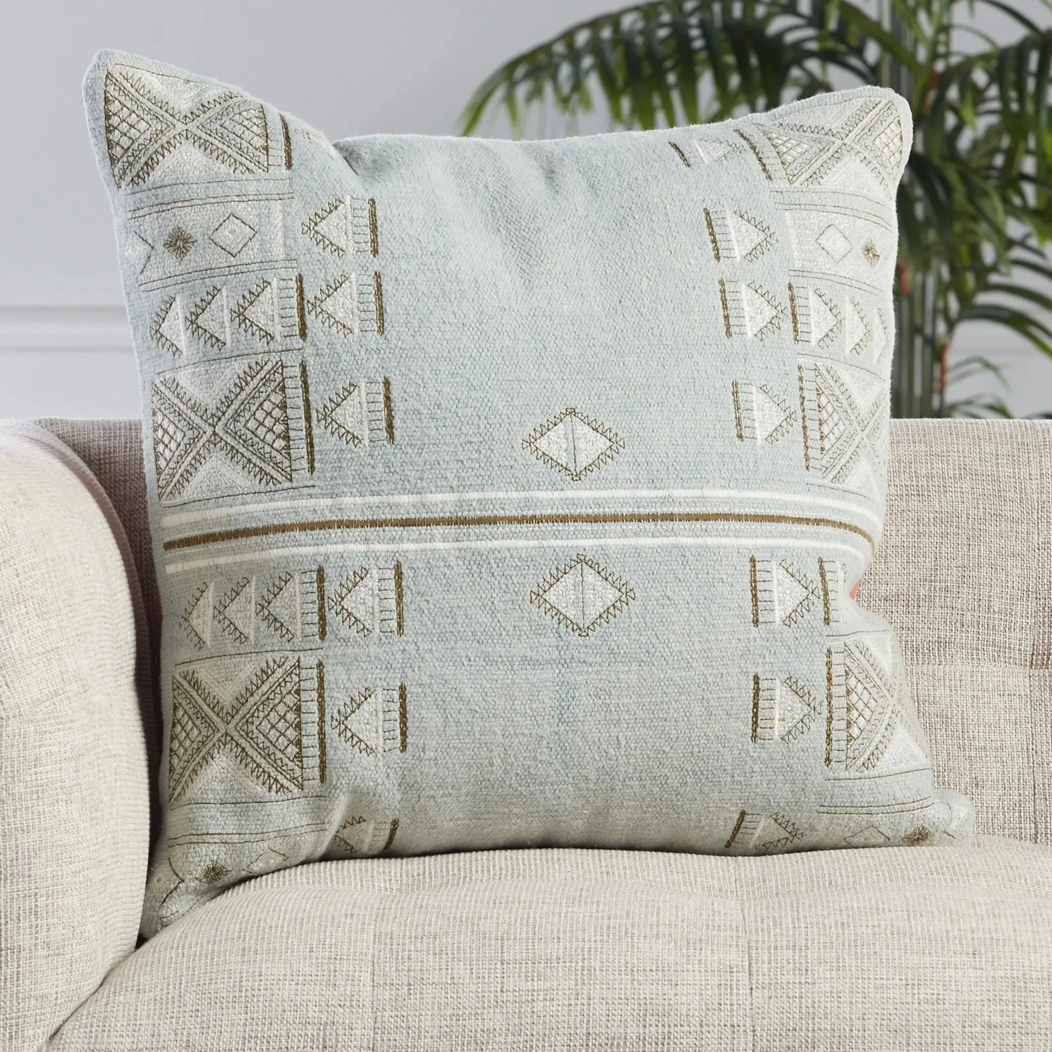 Puebla PUB12 Light Blue/Brown Pillow