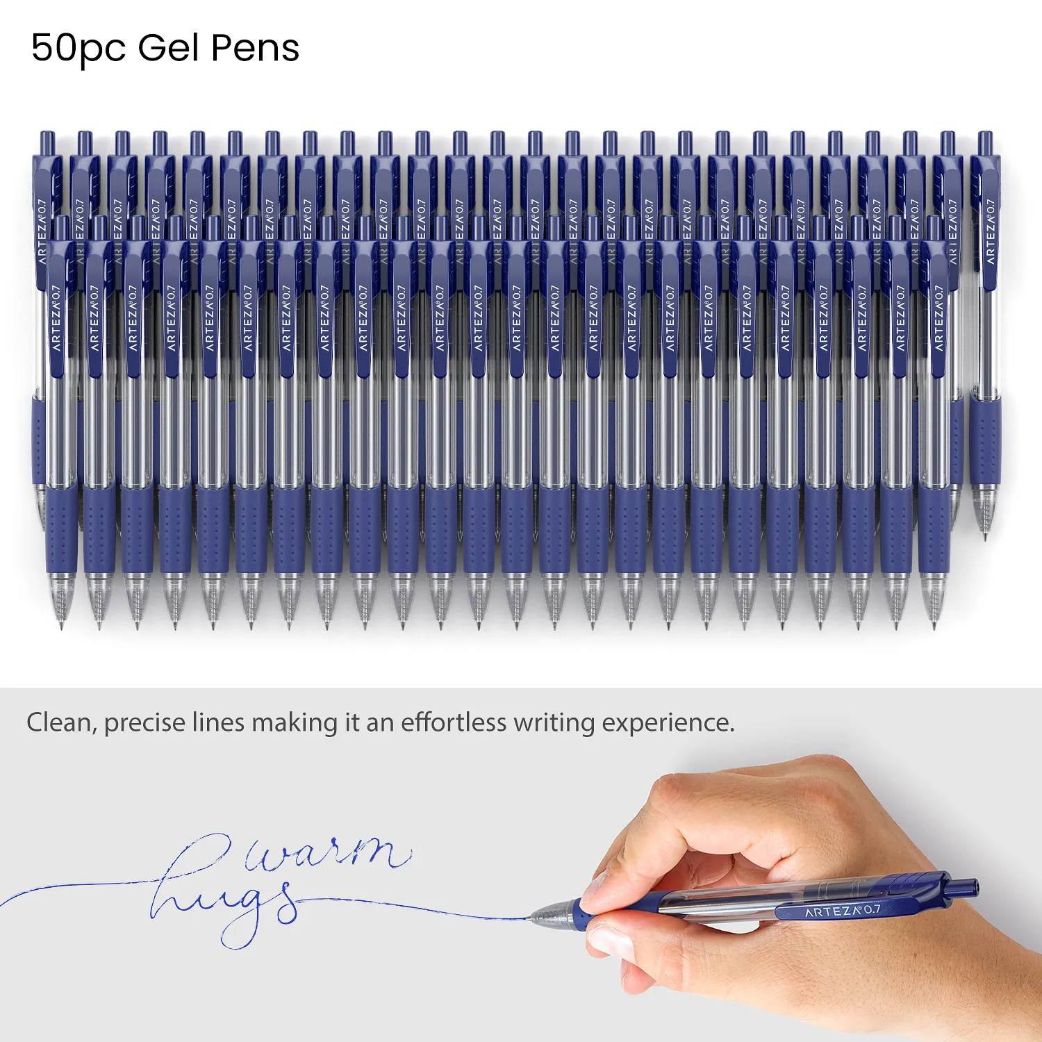 Retractable Gel Ink Pens, Blue - 50 Pack