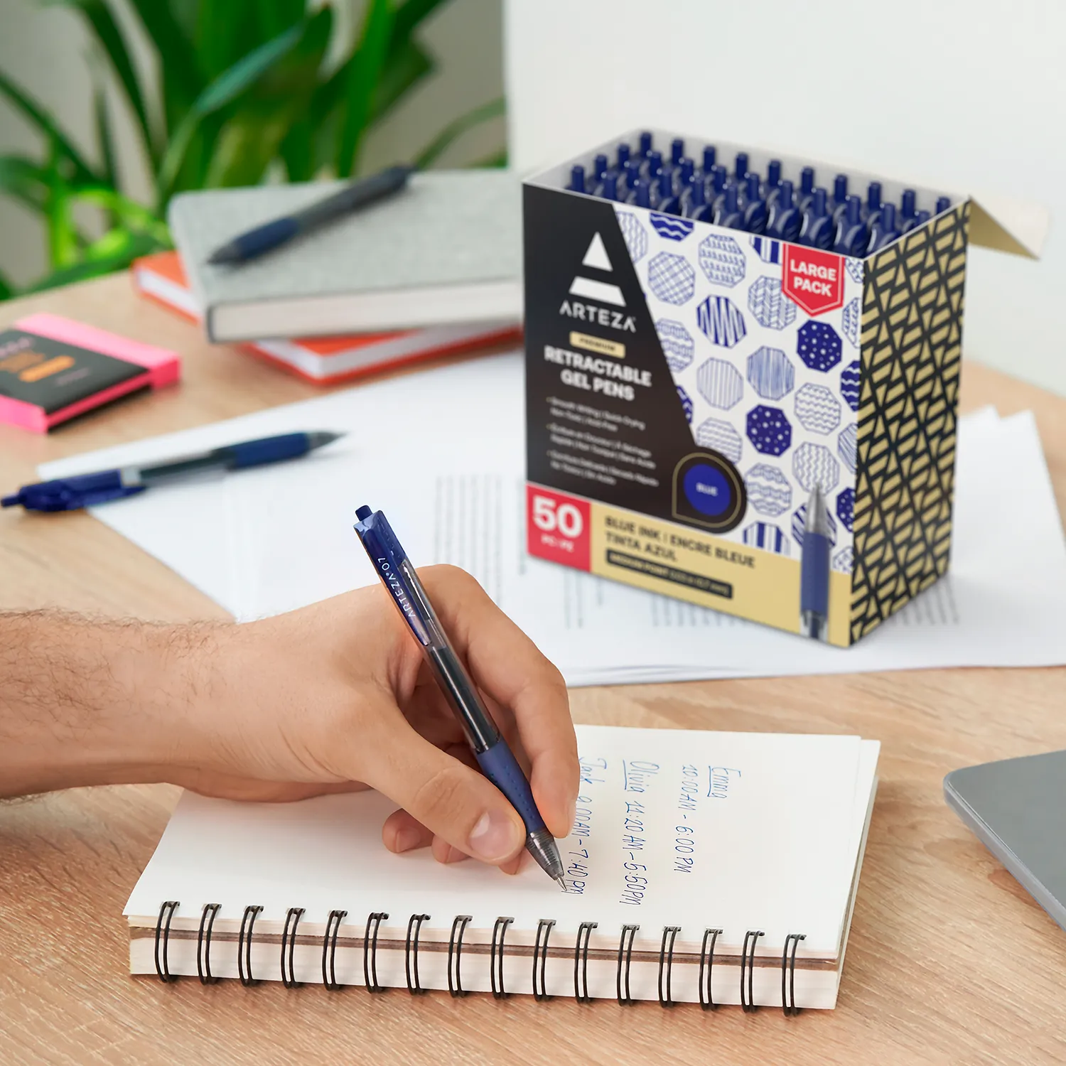 Retractable Gel Ink Pens, Blue - 50 Pack