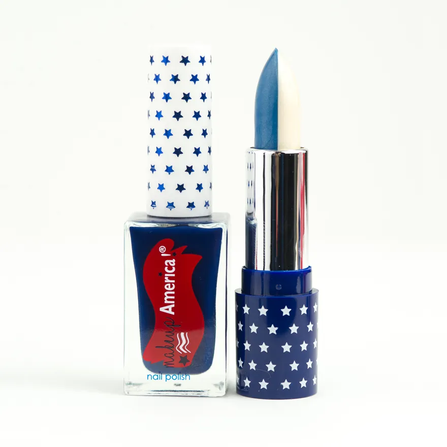 Sister Set: "Lady Liberty Stands United" Split Blue/White Lipstick   Navy Nail Polish)
