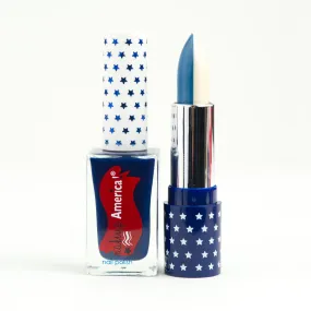 Sister Set: "Lady Liberty Stands United" Split Blue/White Lipstick   Navy Nail Polish)