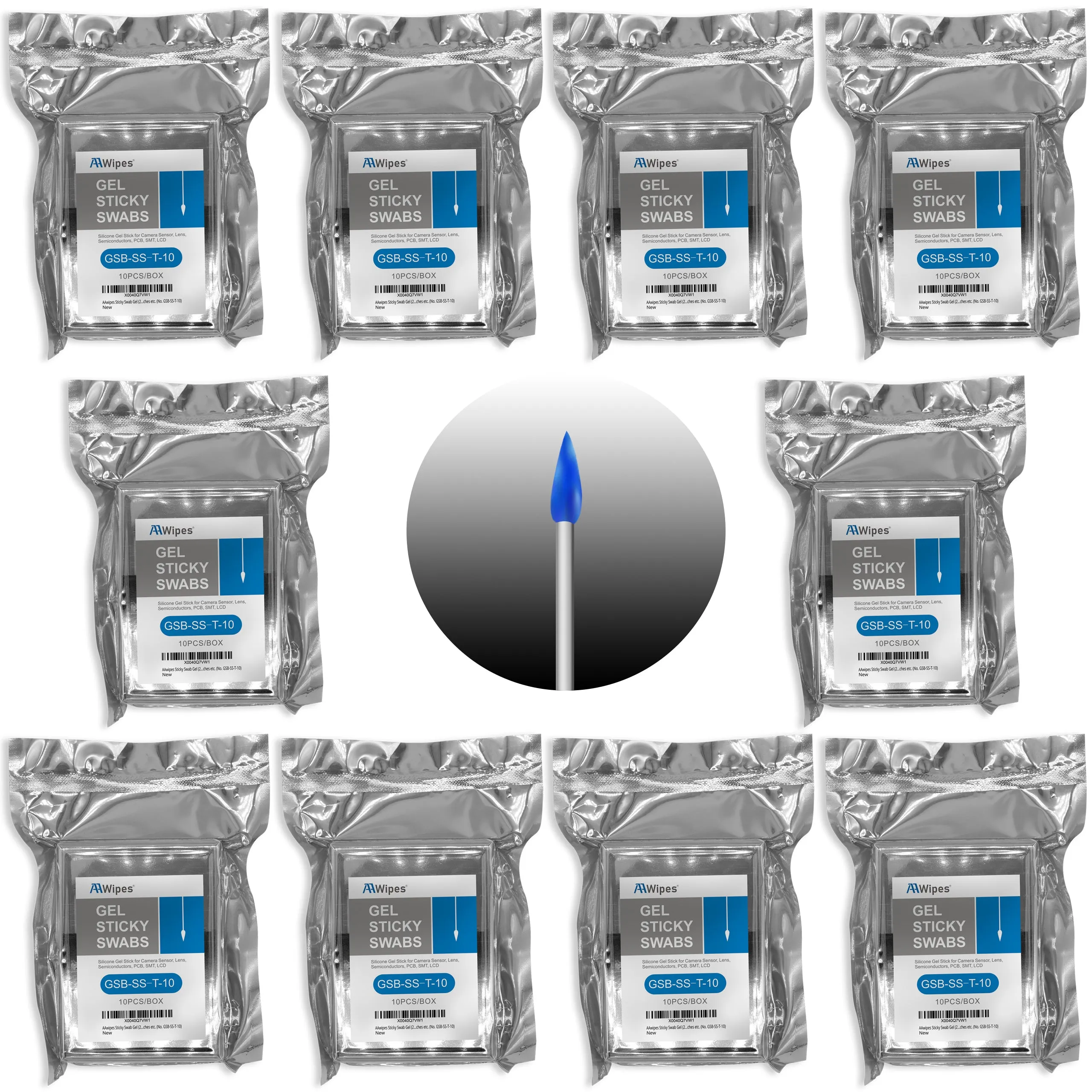Sticky Swab Gel (2.0 mm/0.08 inch Tipped Head, 100 Swabs Blue) Sticky Pen Silicone Gel Stick for Camera Sensors, LCD, Semiconductors, PCB, SMT & Watches etc. (No. GSB-SS-T-100)
