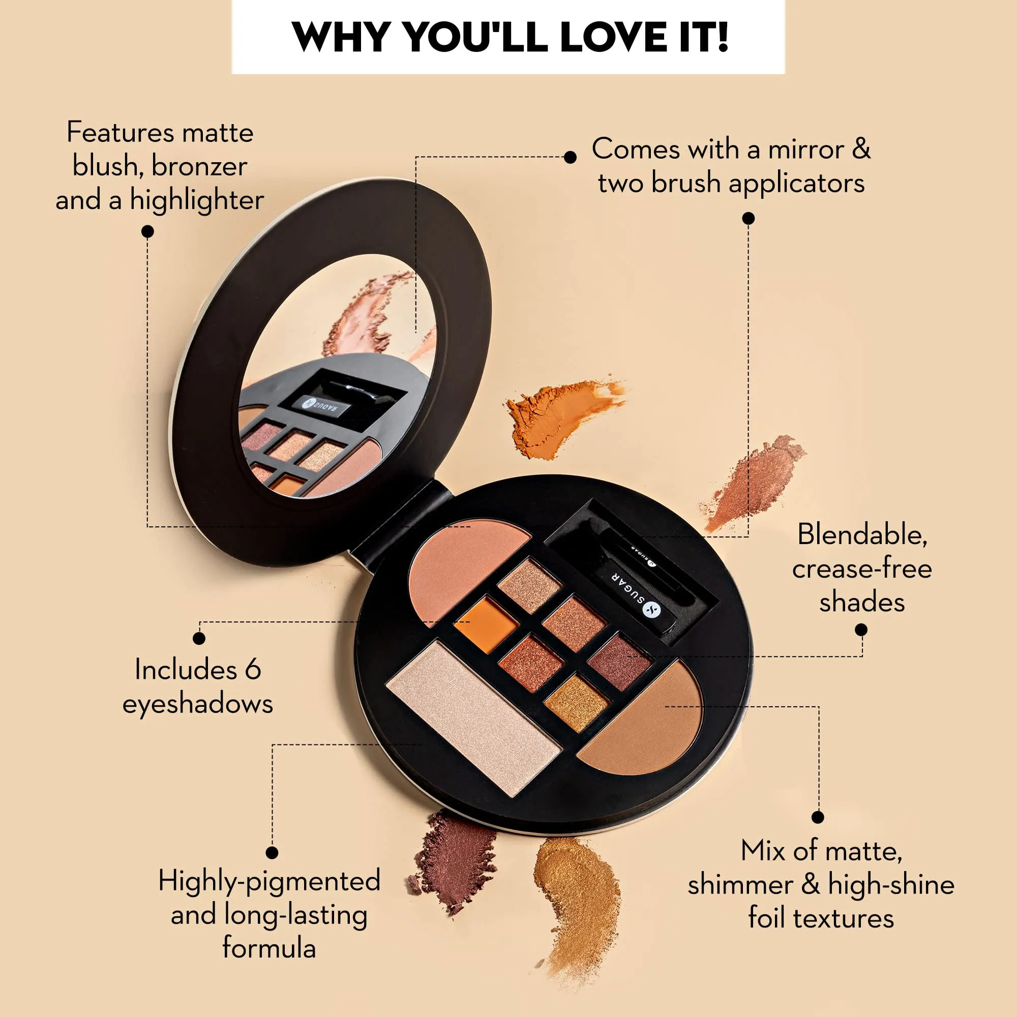 SUGAR Cosmetics Contour De Force Eyes And Face Palette - 02 - Pink Pro | Intense Pigmented, Long- lasting & Smudgeproof | Vegan & Cruelty-free - | Multicolor, 20.3 grams